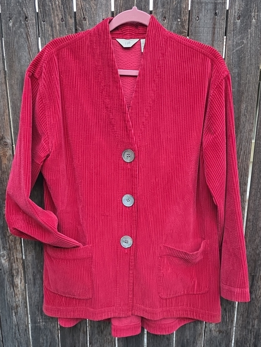 J. Jill 100% Cotton Corduroy Button-Front Jacket - Deep Red